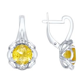 Серебряные серьги SOKOLOV 92021928 с фианитом и цитрином 92021928 фото
