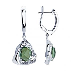 Серебряные серьги SOKOLOV 92022043 с фианитом и кварцем 92022043 фото