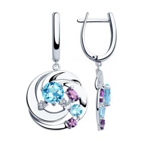 Серебряные серьги SOKOLOV 92022090 с топазом, фианитом и аметистом 92022090 фото