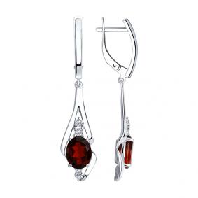 Серебряные серьги SOKOLOV 92022253 с фианитом и гранатом 92022253 фото