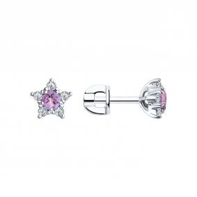 Серебряные серьги SOKOLOV 92022386 с фианитом и аметистом 92022386 фото