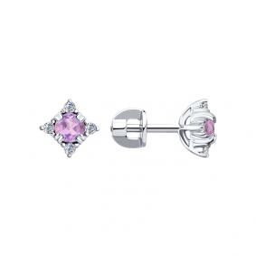 Серебряные серьги SOKOLOV 92022405 с фианитом и аметистом 92022405 фото