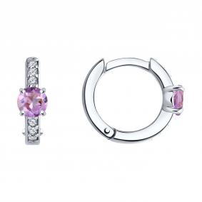 Серебряные серьги SOKOLOV 92022417 с фианитом и аметистом 92022417 фото