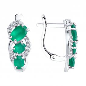 Серебряные серьги SOKOLOV 92022455-91 с фианитом и агатом 92022455-91 фото