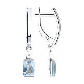 Серебряные серьги SOKOLOV 92022606 с топазом и бриллиантом 92022606 фото