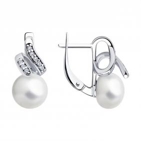 Серебряные серьги SOKOLOV 92022641-91 с фианитом и жемчугом 92022641-91 фото