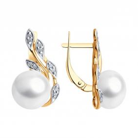 Серьги из золочёного серебра SOKOLOV 92022659-91 с фианитом и жемчугом 92022659-91 фото