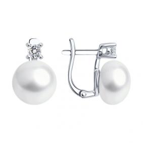 Серебряные серьги SOKOLOV 92022673 с фианитом и жемчугом 92022673 фото
