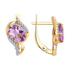 Серьги из золочёного серебра SOKOLOV 92022698 с фианитом и аметистом 92022698 фото