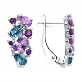 Серебряные серьги SOKOLOV 92022721-91 с фианитом, аметистом и Лондон топазом 92022721-91 фото