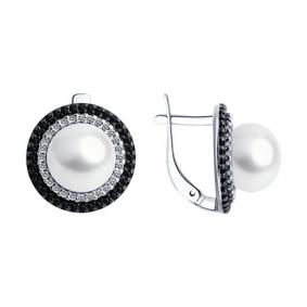 Серебряные серьги SOKOLOV 92022733 с фианитом, жемчугом и шпинелью 92022733 фото