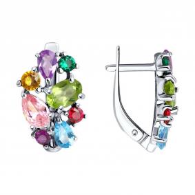 Серебряные серьги SOKOLOV 92022739-91 с топазом, фианитом, аметистом, хризолитом и рубиновым корундом 92022739-91 фото