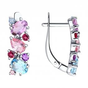 Серебряные серьги SOKOLOV 92022773-91 с топазом, фианитом, аметистом и рубиновым корундом 92022773-91 фото