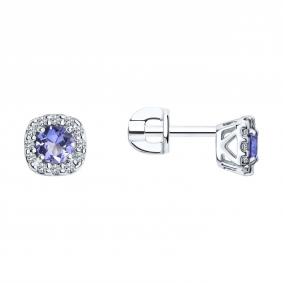 Серебряные серьги SOKOLOV 92022801 с фианитом и танзанитом 92022801 фото