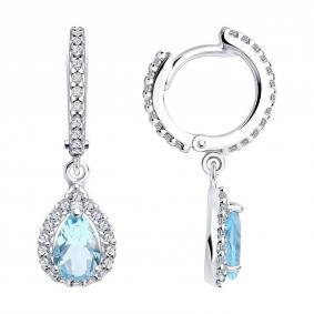 Серебряные серьги SOKOLOV 92022810-91 с фианитом и ситаллом 92022810-91 фото