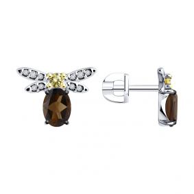 Серебряные серьги SOKOLOV 92022816 с фианитом и раухтопазом 92022816 фото