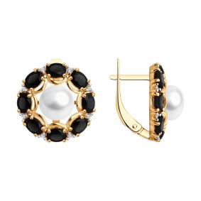 Серьги из золочёного серебра SOKOLOV 92022823 с фианитом, агатом и жемчугом 92022823 фото