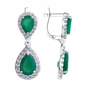 Серебряные серьги SOKOLOV 92022825-91 с фианитом и агатом 92022825-91 фото