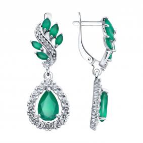 Серебряные серьги SOKOLOV 92022840-91 с фианитом и агатом 92022840-91 фото