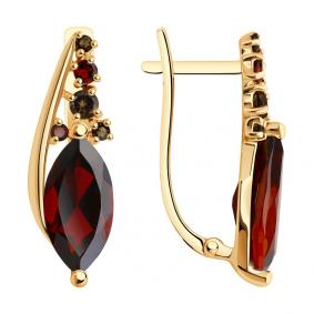Серьги из золочёного серебра SOKOLOV 92022850 с гранатом и раухтопазом 92022850 фото