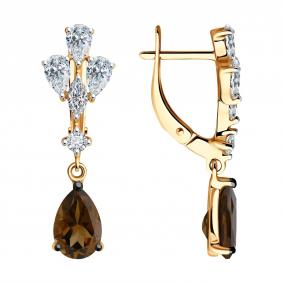 Серебряные серьги SOKOLOV 92022888-91 с фианитом и раухтопазом 92022888-91 фото