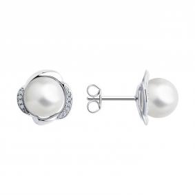 Серебряные серьги SOKOLOV 92022900-91 с фианитом и жемчугом 92022900-91 фото