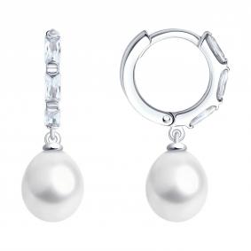 Серебряные серьги SOKOLOV 92022950-91 с фианитом и жемчугом 92022950-91 фото