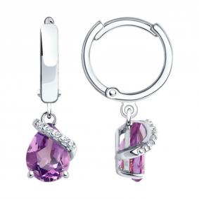 Серебряные серьги SOKOLOV 92022961-91 с фианитом и аметистом 92022961-91 фото