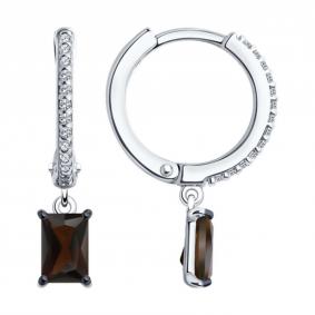 Серебряные серьги SOKOLOV 92022962-91 с фианитом и раухтопазом 92022962-91 фото