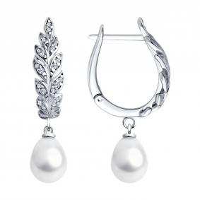 Серебряные серьги SOKOLOV 92022966-91 с фианитом и жемчугом 92022966-91 фото