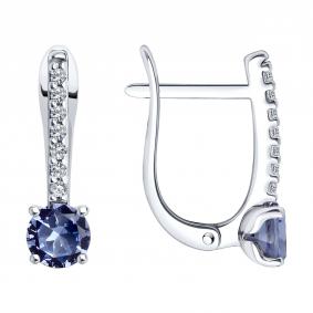 Серебряные серьги SOKOLOV с ситаллом цвета Танзанит и фианитом 92023032-91 92023032-91 фото