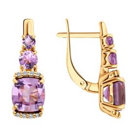 Серьги из золочёного серебра SOKOLOV 92023049 с фианитом и аметистом 92023049 фото
