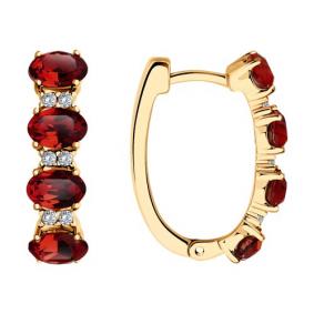 Серьги из золочёного серебра SOKOLOV 92023070 с фианитом и гранатом 92023070 фото