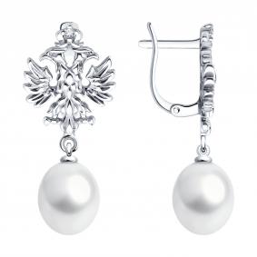 Серебряные серьги SOKOLOV 92023076 с фианитом и жемчугом 92023076 фото