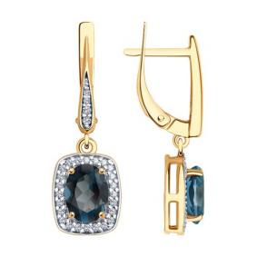 Серьги из золочёного серебра SOKOLOV 92023081 с фианитом и Лондон топазом 92023081 фото