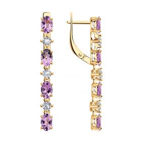 Серьги из золочёного серебра SOKOLOV 92023084 с фианитом и аметистом 92023084 фото