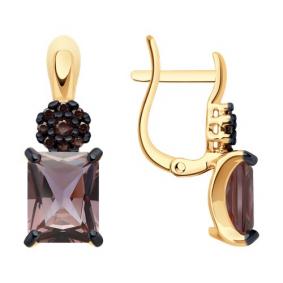 Серебряные серьги SOKOLOV 92023090 с фианитом, ситаллом и султанитом 92023090 фото