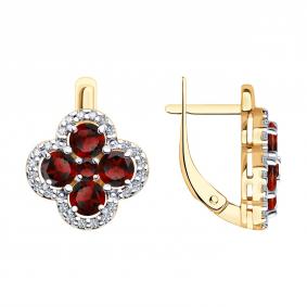 Серьги из золочёного серебра SOKOLOV 92023125 с фианитом и гранатом 92023125 фото