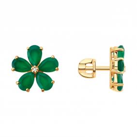 Серьги из золочёного серебра SOKOLOV 92023127 с топазом и агатом 92023127 фото