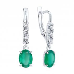 Серебряные серьги SOKOLOV 92023137 с фианитом и агатом 92023137 фото