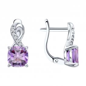 Серебряные серьги SOKOLOV 92023147 с фианитом и аметистом 92023147 фото