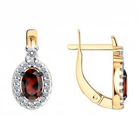 Серьги из золочёного серебра SOKOLOV 92023169 с фианитом и гранатом 92023169 фото
