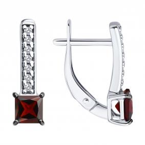 Серебряные серьги SOKOLOV 92023172 с фианитом и гранатом 92023172 фото