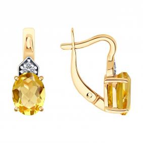 Серебряные серьги SOKOLOV 92023180 с фианитом и цитрином 92023180 фото