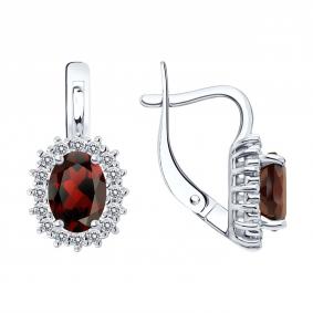 Серебряные серьги SOKOLOV 92023181 с фианитом и гранатом 92023181 фото