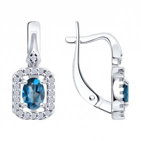 Серебряные серьги SOKOLOV 92023185 с фианитом и Лондон топазом 92023185 фото