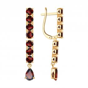 Серьги из золочёного серебра SOKOLOV 92023236 с гранатом 92023236 фото