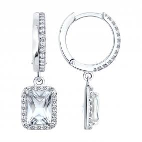 Серебряные серьги SOKOLOV 92023253 с фианитом и горным хрусталём 92023253 фото