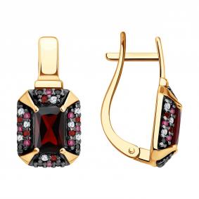 Серьги из золочёного серебра SOKOLOV 92023280 с фианитом, гранатом и рубиновым корундом 92023280 фото