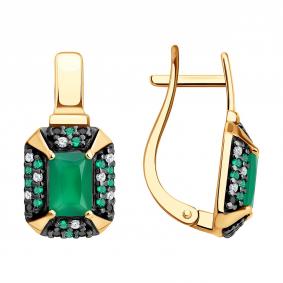 Серебряные серьги SOKOLOV 92023282 с фианитом и агатом 92023282 фото